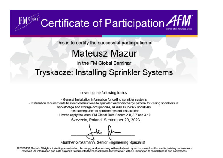 Mateusz Mazur - certyfikat FM - Installing